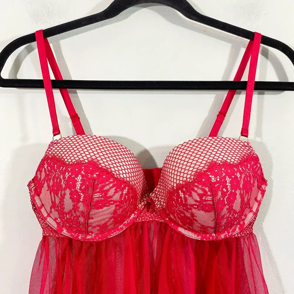 Victoria's Secret Women's Pink Lace Babydolll Bra Top Nightie Size 36C NWT